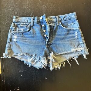 Agolde Frayed Hem Blue Jean Shorts